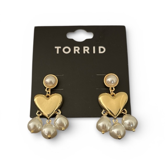 torrid Jewelry - Torrid Gold Heart Earrings with Faux Pearl Drops NWT
